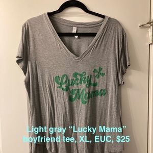 Latched Mama gray "Lucky Mama" boyfriend nursing tee, XL EUC